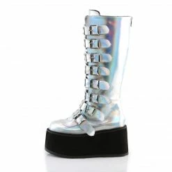 Demonia DAMNED-318 - Silver Hologram Vegan Leather Punk & Goth