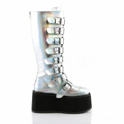 Demonia DAMNED-318 - Silver Hologram Vegan Leather Punk & Goth