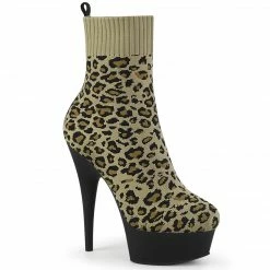 Pleaser DELIGHT-1002LP - Tan Str. Leopard Print Fabric/Blk Matte