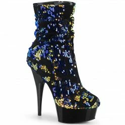Pleaser DELIGHT-1004 - Blue Iridescent Sequins/Blk