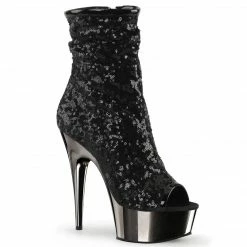 Pleaser DELIGHT-1008SQ - Blk Sequins/Dark Pewter Chrome