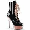 Pleaser DELIGHT-1020 - Blk Pat/Rose Gold Chrome