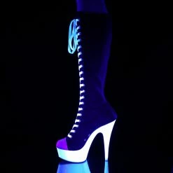 Pleaser DELIGHT-2000SK-02 - Blk Canvas-White Faux Leather/Neon White Exotic Dancing