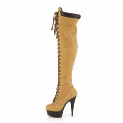 Pleaser DELIGHT-3000TL - Tan Nubuck Faux Leather/Dark Brown Matte Exotic Dancing