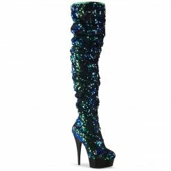 Pleaser DELIGHT-3004 - Green Iridescent Sequins/Blk