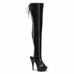 Pleaser DELIGHT-3017 - Blk Str Faux Leather/Blk