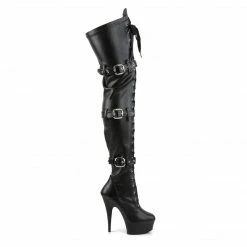 Pleaser DELIGHT-3028 - Blk Str Faux Leather/Blk Matte