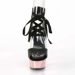 Pleaser DELIGHT-600-14 - Blk Faux Leather/Rose Gold Chrome