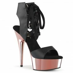 Pleaser DELIGHT-600-14 - Blk Faux Leather/Rose Gold Chrome