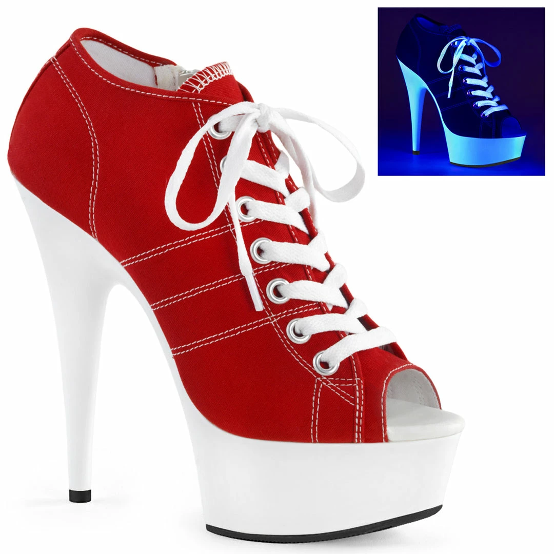 Pleaser DELIGHT-600SK-01 - Red Canvas/Neon White Exotic Dancing 3 Pleaser DELIGHT-600SK-01 - Red Canvas/Neon White Exotic Dancing