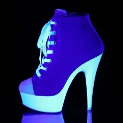Pleaser DELIGHT-600SK-02 - Denim Blue Canvas/Neon White Exotic Dancing