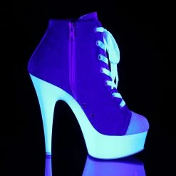 Pleaser DELIGHT-600SK-02 - Denim Blue Canvas/Neon White Exotic Dancing