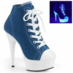 Pleaser DELIGHT-600SK-02 - Denim Blue Canvas/Neon White Exotic Dancing