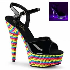 Pleaser DELIGHT-609RBS - Blk Pat/Neon Multi Exotic Dancing