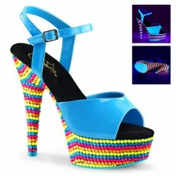 Pleaser Exotic Dancing DELIGHT-609RBS - Neon Blue Pat/Neon Multi