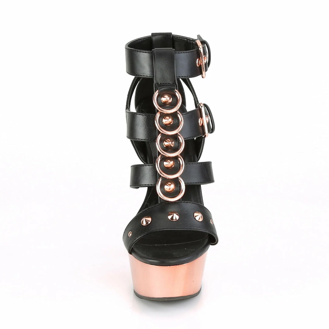 Pleaser DELIGHT-658 - Blk Faux Leather/Rose Gold Chrome Exotic Dancing 4 Pleaser DELIGHT-658 - Blk Faux Leather/Rose Gold Chrome Exotic Dancing