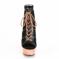Pleaser DELIGHT-696LC - Blk Faux Leather-Lace/Rose Gold Chrome
