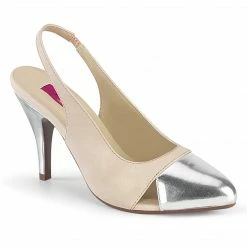 Pleaser Pink Label DREAM-405 - Beige Faux Leather-Slv Metallic Pu