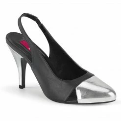 Pleaser Pink Label DREAM-405 - Blk Faux Leather-Slv Metallic Pu