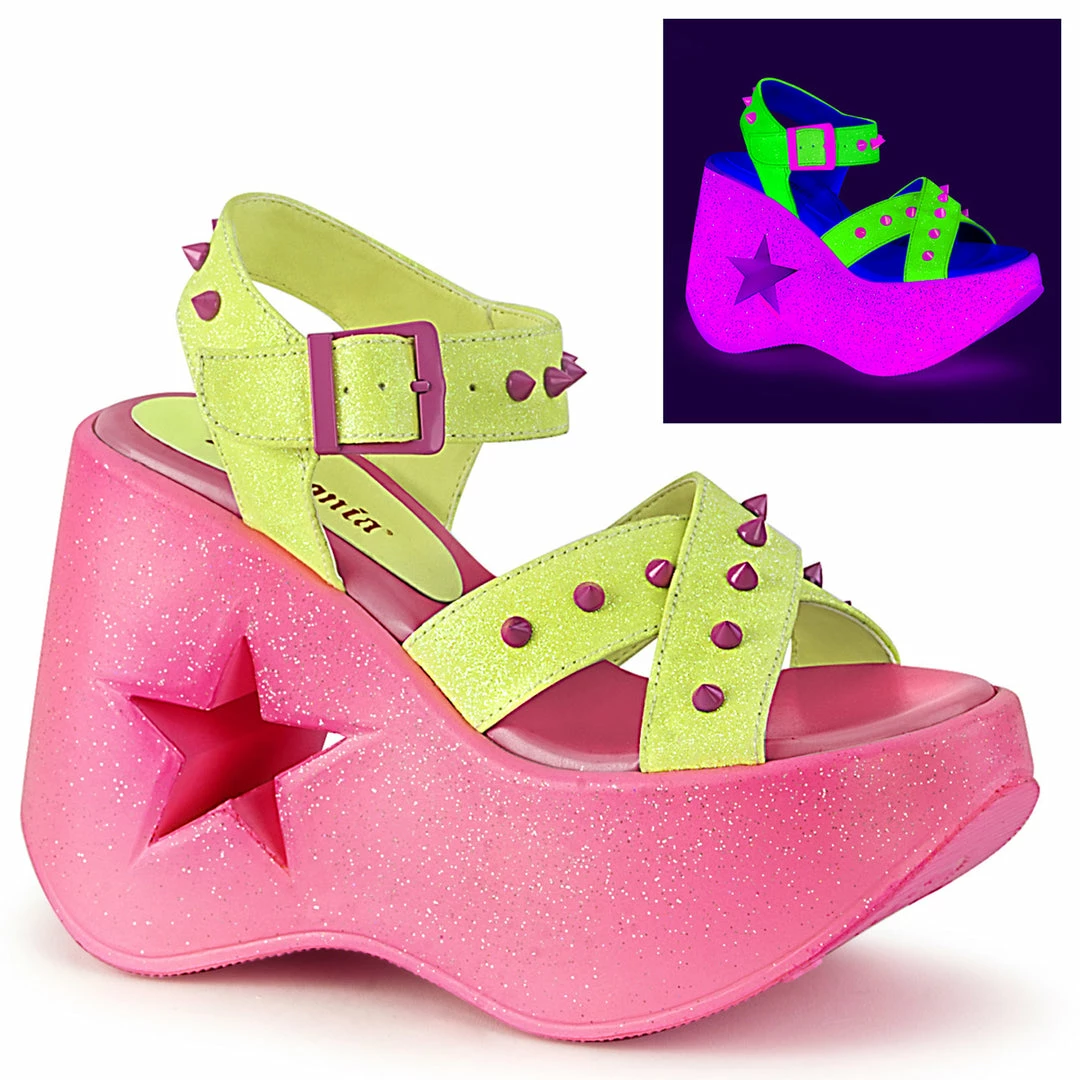 Demonia Punk & Goth DYNAMITE-02 - Neon Yellow Glitter/Pink 3 Demonia Punk & Goth DYNAMITE-02 - Neon Yellow Glitter/Pink