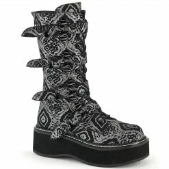 Demonia EMILY-322 - Blk-Silver Faux Nubuck Leather Punk & Goth
