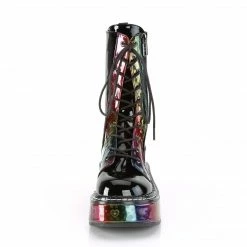 Demonia Punk & Goth EMILY-350 - Blk Pat-Rainbow Hologram W/ Hearts