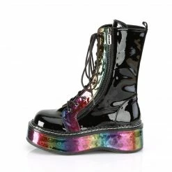 Demonia Punk & Goth EMILY-350 - Blk Pat-Rainbow Hologram W/ Hearts