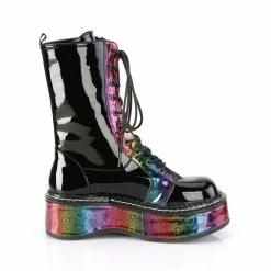 Demonia Punk & Goth EMILY-350 - Blk Pat-Rainbow Hologram W/ Hearts