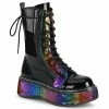 Demonia Punk & Goth EMILY-350 - Blk Pat-Rainbow Hologram W/ Hearts 1 Demonia Punk & Goth EMILY-350 - Blk Pat-Rainbow Hologram W/ Hearts