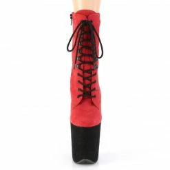 Pleaser FLAMINGO-1020FSTT - Red Faux Suede/Blk Faux Suede