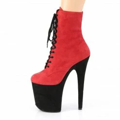 Pleaser FLAMINGO-1020FSTT - Red Faux Suede/Blk Faux Suede