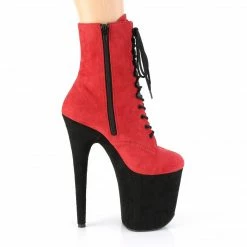 Pleaser FLAMINGO-1020FSTT - Red Faux Suede/Blk Faux Suede