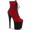 Pleaser FLAMINGO-1020FSTT - Red Faux Suede/Blk Faux Suede