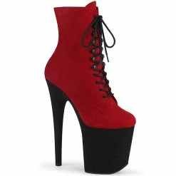 Pleaser FLAMINGO-1020FSTT - Red Faux Suede/Blk Faux Suede