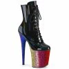 Pleaser Exotic Dancing FLAMINGO-1020HG - Blk Holo Pat/Rainbow Glitter