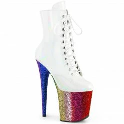 Pleaser FLAMINGO-1020HG - Wht Holo Pat/Rainbow Glitter