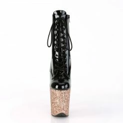 Pleaser FLAMINGO-1020LG - Blk Pat/Rose Gold Glitter Exotic Dancing