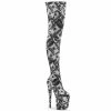 Pleaser Exotic Dancing FLAMINGO-3000DP - Wht-Blk Str. Fabric/Wht-Blk Fabric