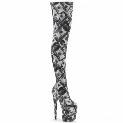 Pleaser Exotic Dancing FLAMINGO-3000DP - Wht-Blk Str. Fabric/Wht-Blk Fabric