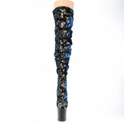Pleaser FLAMINGO-3004 - Blue Iridescent Sequins/Blk Exotic Dancing
