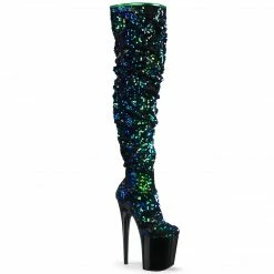 Pleaser FLAMINGO-3004 - Green Iridescent Sequins/Blk Exotic Dancing