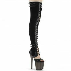 Pleaser FLAMINGO-3027 - Blk Faux Suede-Faux Leather/Frosted Blk