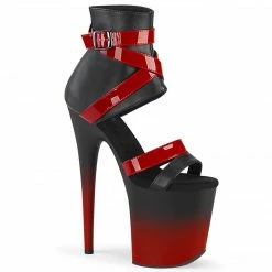 Pleaser Exotic Dancing FLAMINGO-800-15 - Blk Faux Leather-Red Pat/Blk-Red Matte