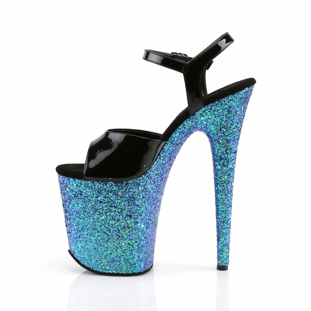 Pleaser FLAMINGO-809LG - Blk Pat/Blue Multi Glitter 5 Pleaser FLAMINGO-809LG - Blk Pat/Blue Multi Glitter