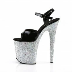 Pleaser FLAMINGO-809LG - Blk Pat/Slv Multi Glitter