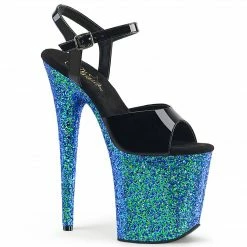 Pleaser FLAMINGO-809LG - Blk Pat/Blue Multi Glitter