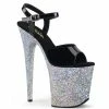 Pleaser FLAMINGO-809LG - Blk Pat/Slv Multi Glitter