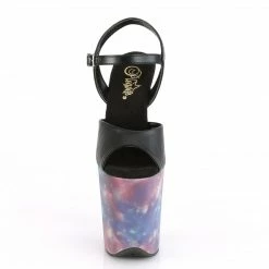 Pleaser FLAMINGO-809REFL - Blk Faux Leather/Purple-Blue Reflective Exotic Dancing