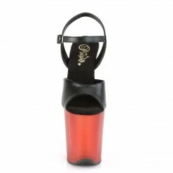 Pleaser FLAMINGO-809T - Blk Faux Leather/Frosted Red