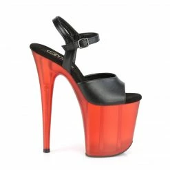 Pleaser FLAMINGO-809T - Blk Faux Leather/Frosted Red